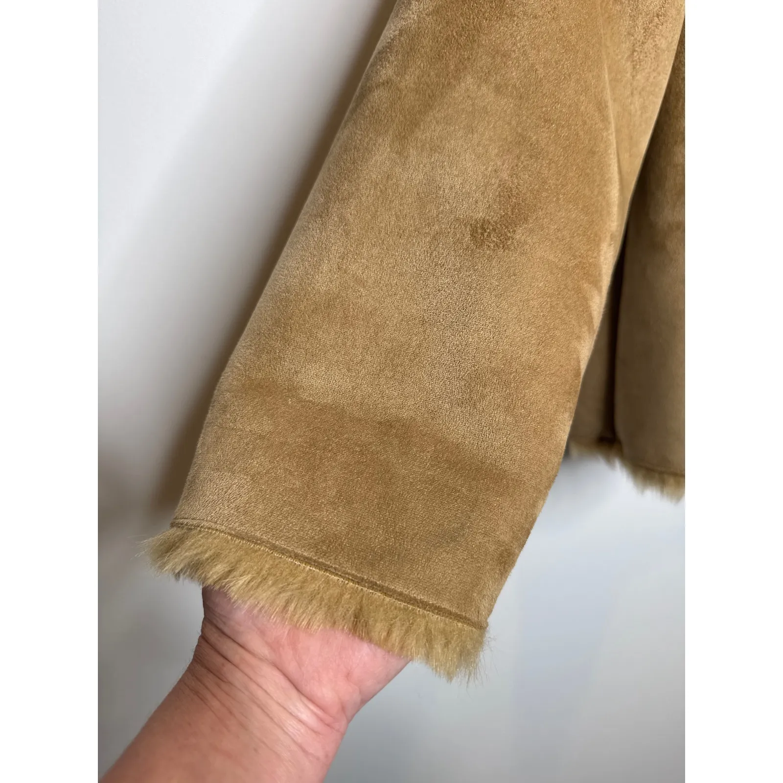 NWT Mixit Retro Faux Suede Fur large shawl collar Jacket coat Camel Brown large - Image 8