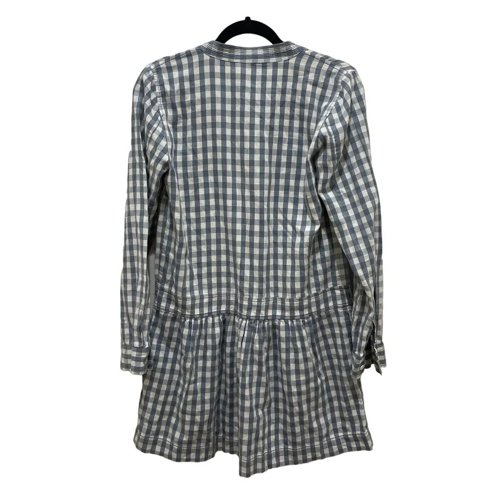 J.Crew Blue & White Checkered Long Sleeve Drop Waist Mini Dress - Image 4