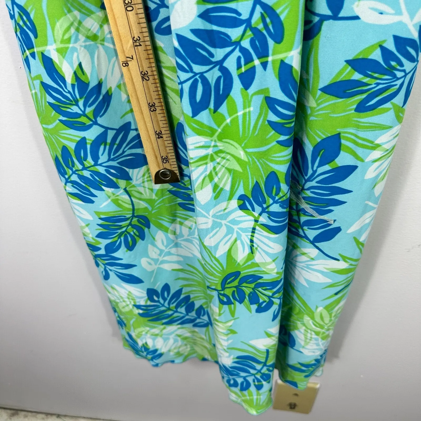 Studio Donatella Slip Dress Women M Blue‎ Green Leaf Print Lace Resort Y2K Sexy - Image 5