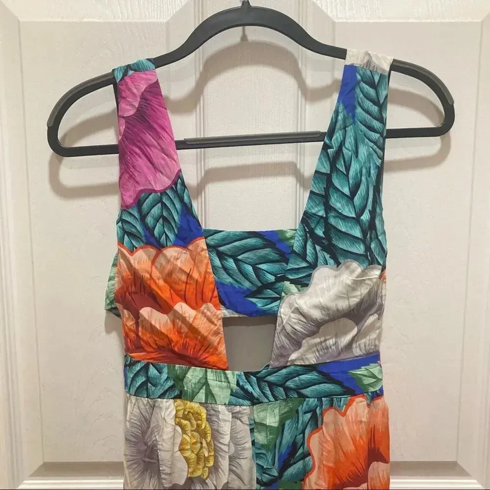 MARA HOFFMAN Cut Out Front Jumpsuit in Flora Stone Size 6 Tropical Floral Print - Image 6