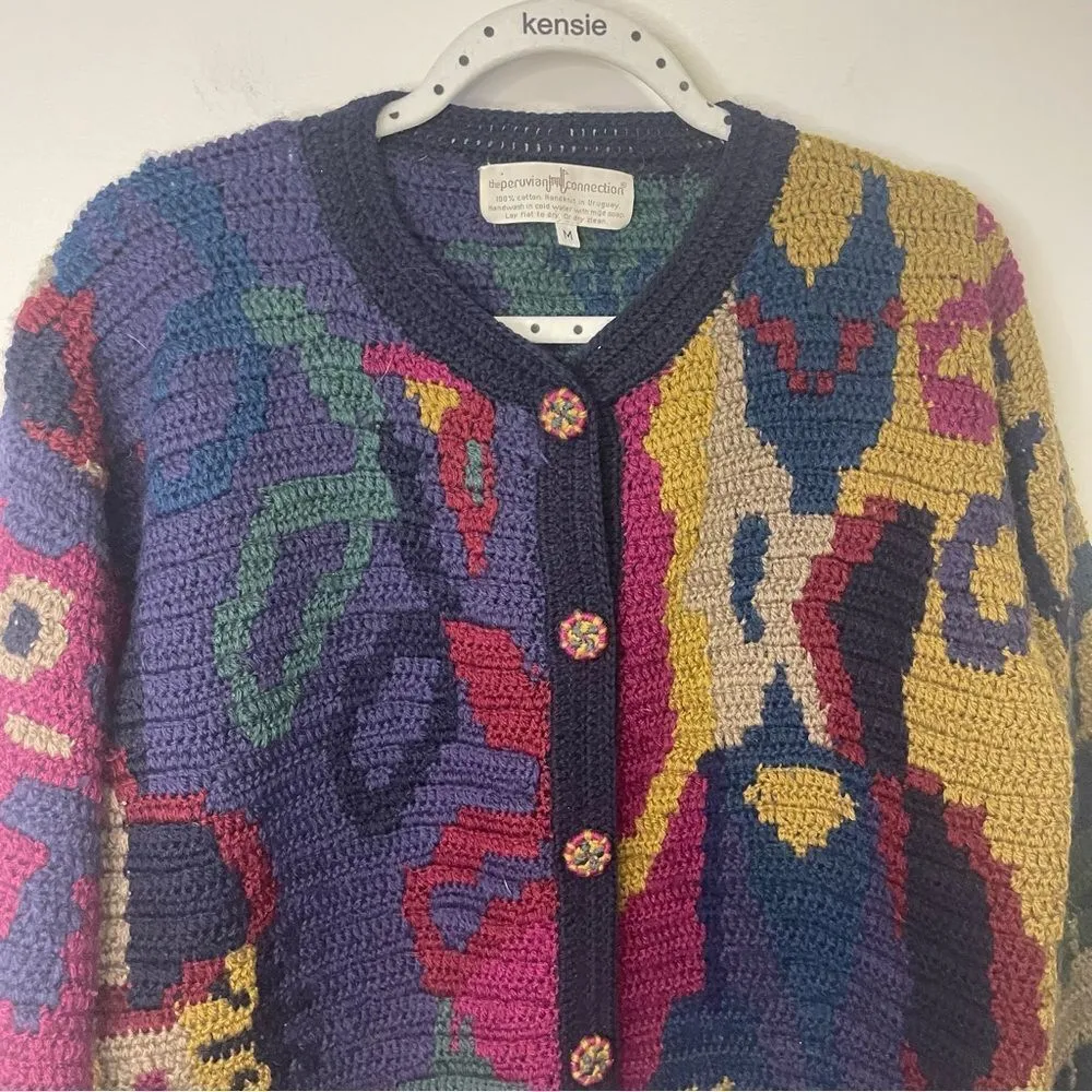 Peruvian Connection vintage cardigan button sweater RARE - Image 2
