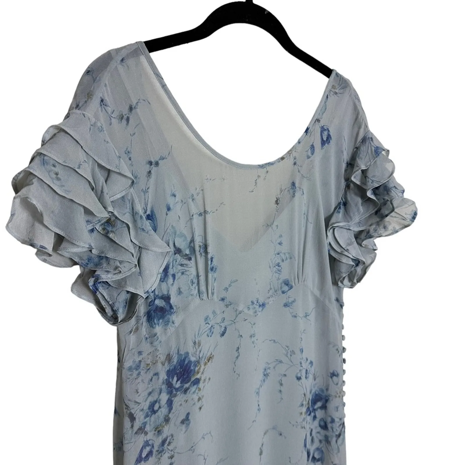 LoveShackFancy Maxi Dress Blue Silk Floral Short Ruffle Sleeve New - Image 13