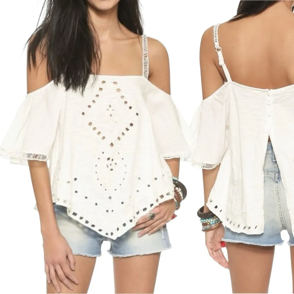 Free People Dahlia Ethereal Dainty Embroidered Crochet Lace Top Medium Bohemian - Image 2