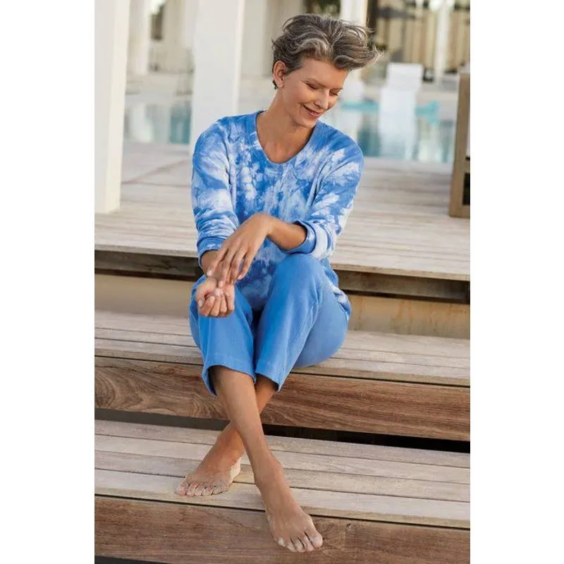 Soft Surroundings XS Sweatshirt Top Blue Tie Dye Jersey Knit Long Sleeve 1263 - Image 9