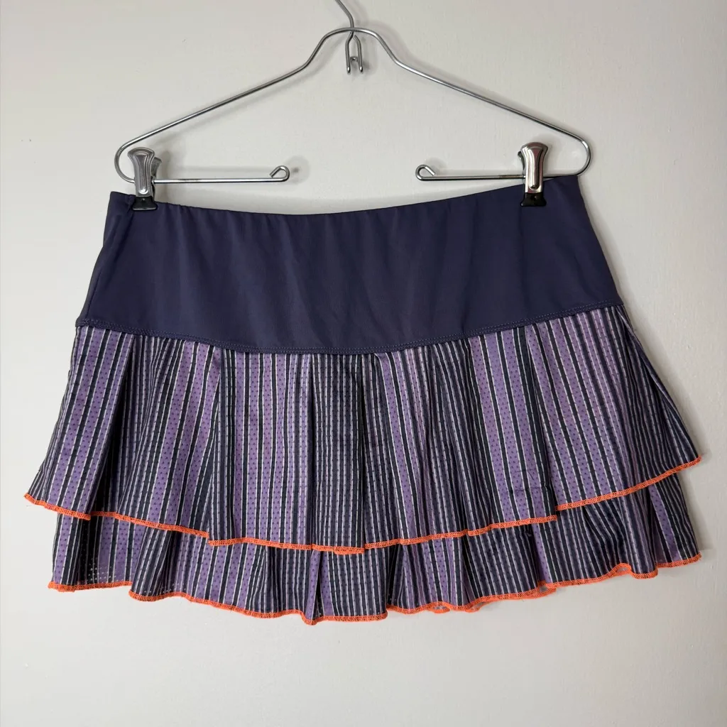 Lucky in love, purple striped with orange trim, tiered, mini skort skirt L Size L - Image 5