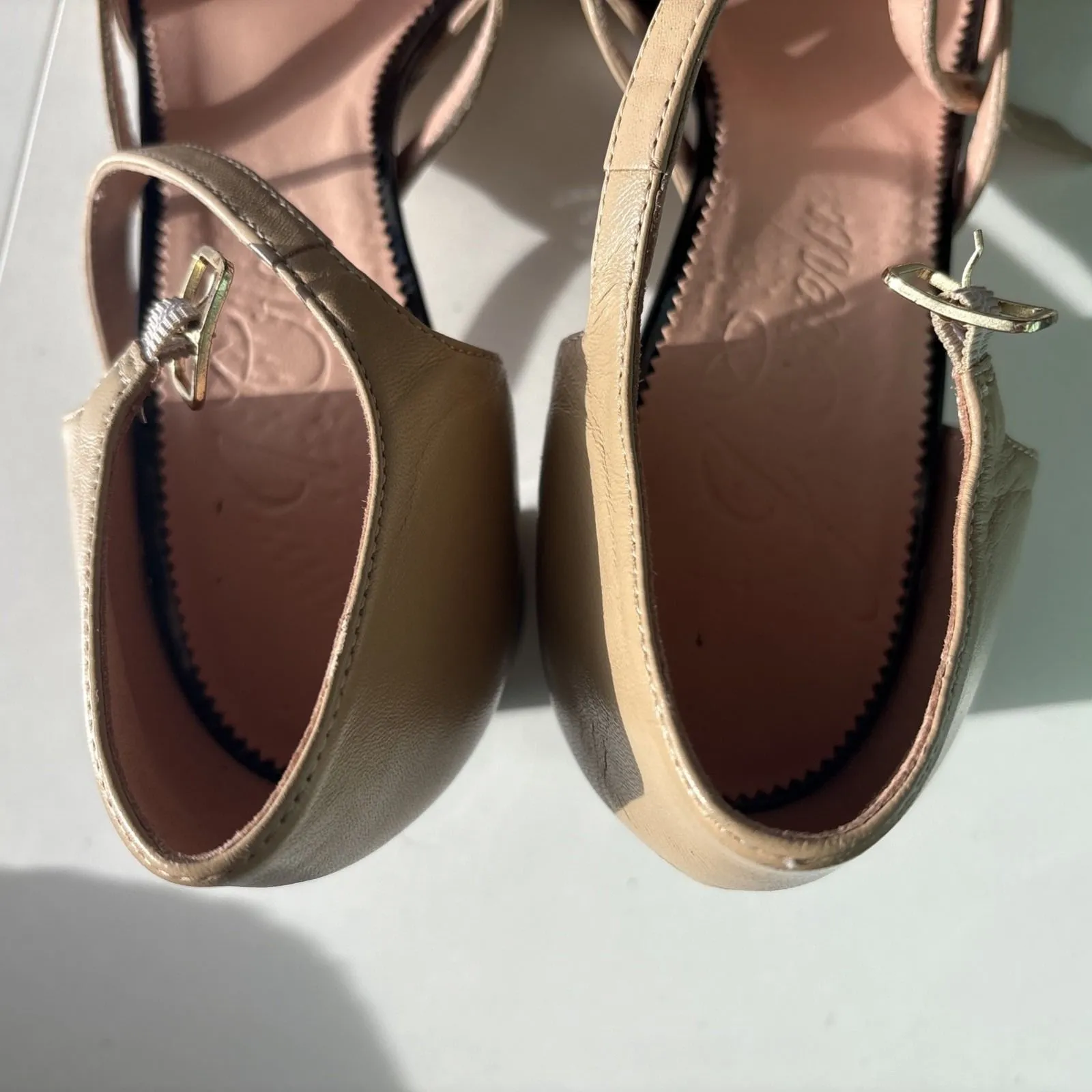 J Crew Millie Ankle Strap Cut Out Heels In Leather Sz 11 - Image 5