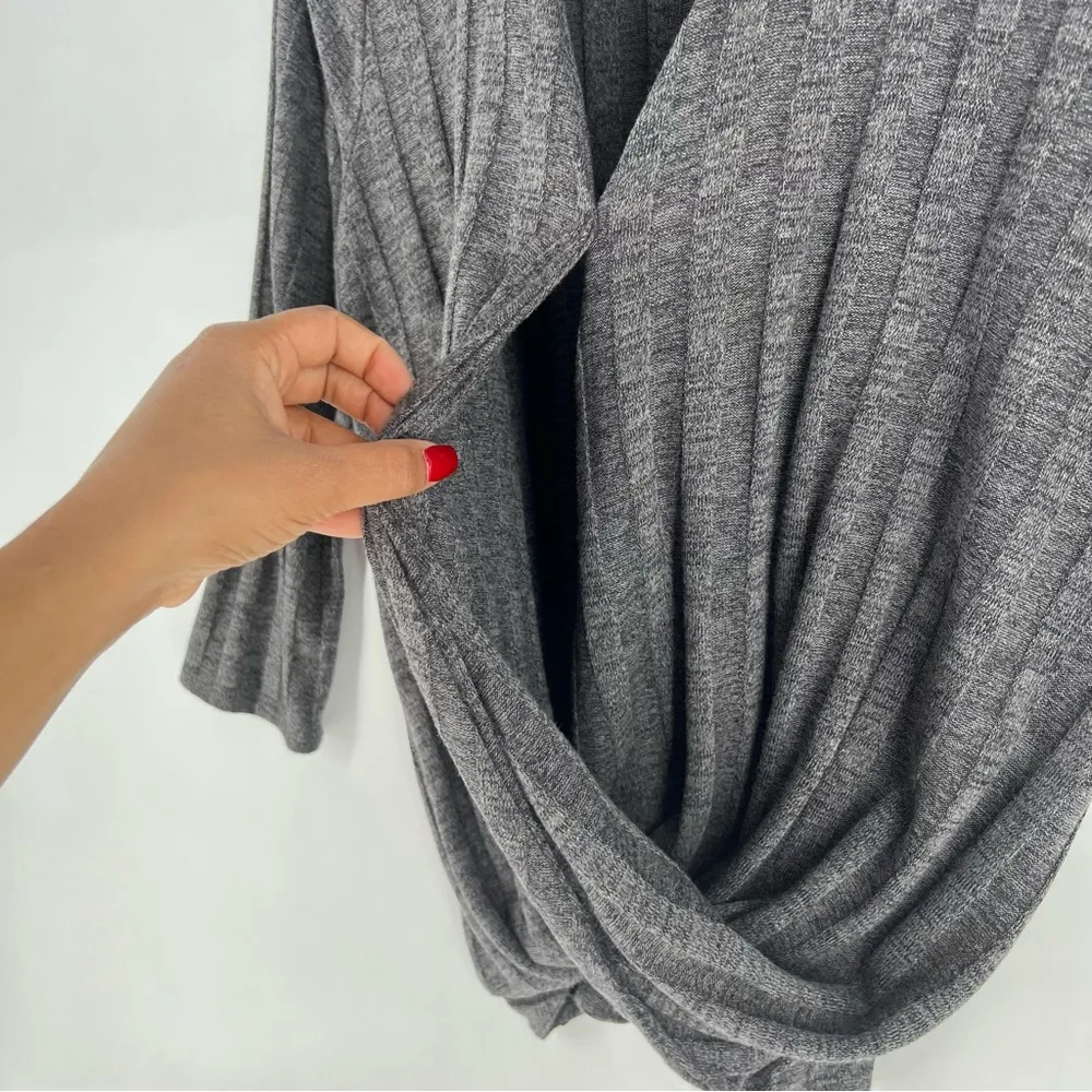 Project Social T Soft Ribbed Mock Cutout‎ V Neck Faux Wrap 3/4 Sleeve Top - Image 6