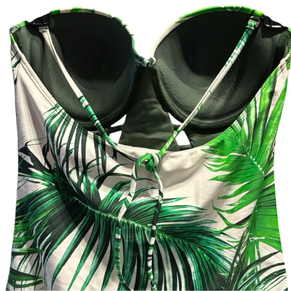 Tube Halter Tropical Green Swimsuit Size Large - Image 5