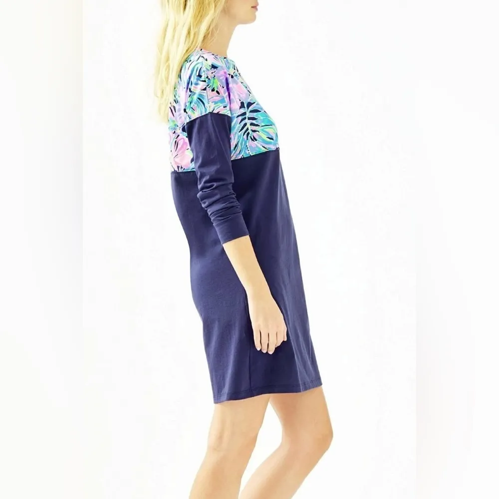 Lilly Pulitzer Finn Long Sleeve Cotton T-Shirt Dress Navy Bermudaful Women’s XS - Image 10