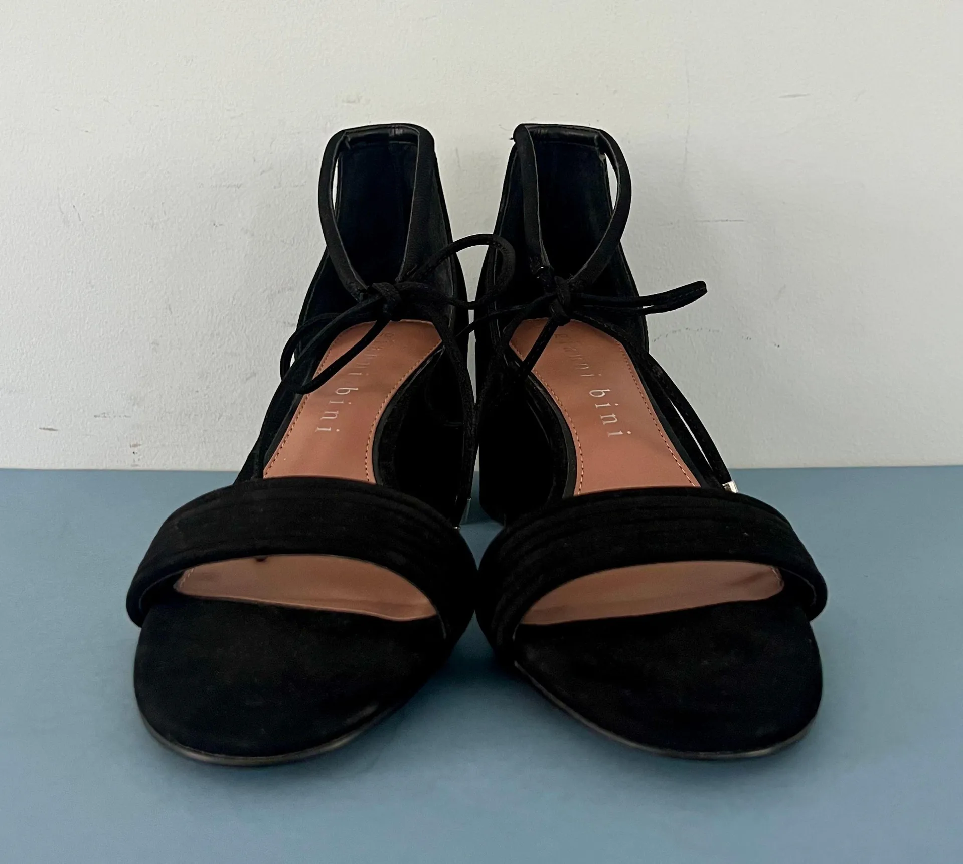 Gianni Bini Rhiaann Ankle Tie Black Suede Block Heel Sandals - Image 3