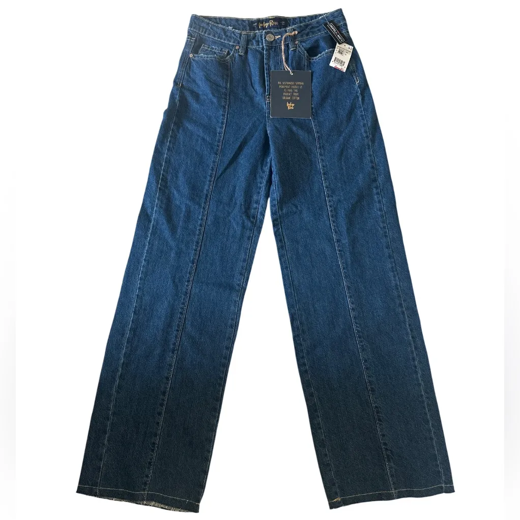 Wide Leg Jeans Organic Cotton Sz 1 High Rise Flare Blue Denim 90s bohemian - Image 2