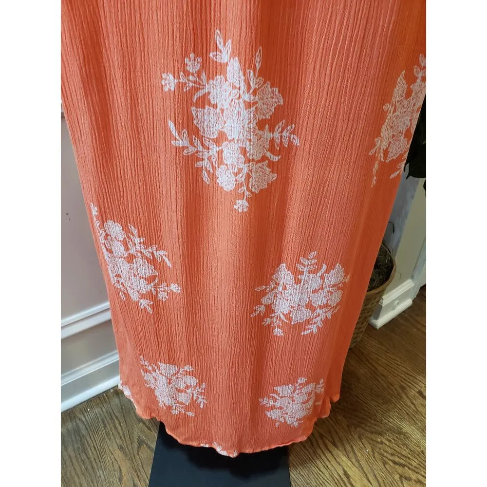 Oddi Long Maxi Dress Women's Size 2XL Orange Smocked Waist V Neck Kimono Sleeve - Image 10