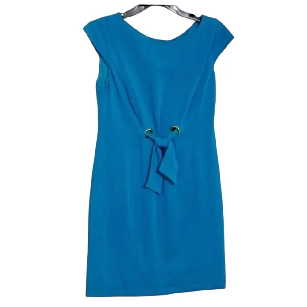 Just Taylor Blue Cap Sleeve Sheath Dress with Waist Tie Size 4 - Image 2