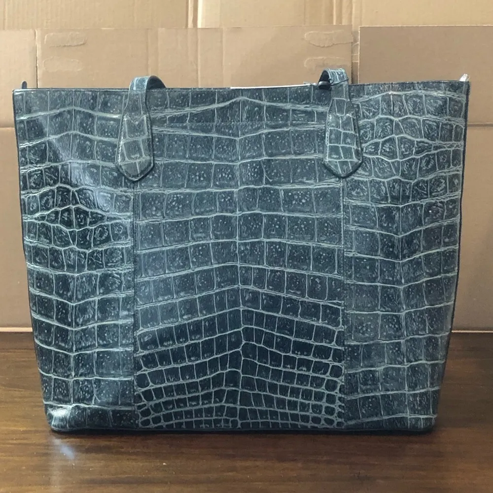 BRAHMIN Misha Obsidian Veil Crocodile Leather Shoulder Bag Top Zip Closure NWT - Image 2