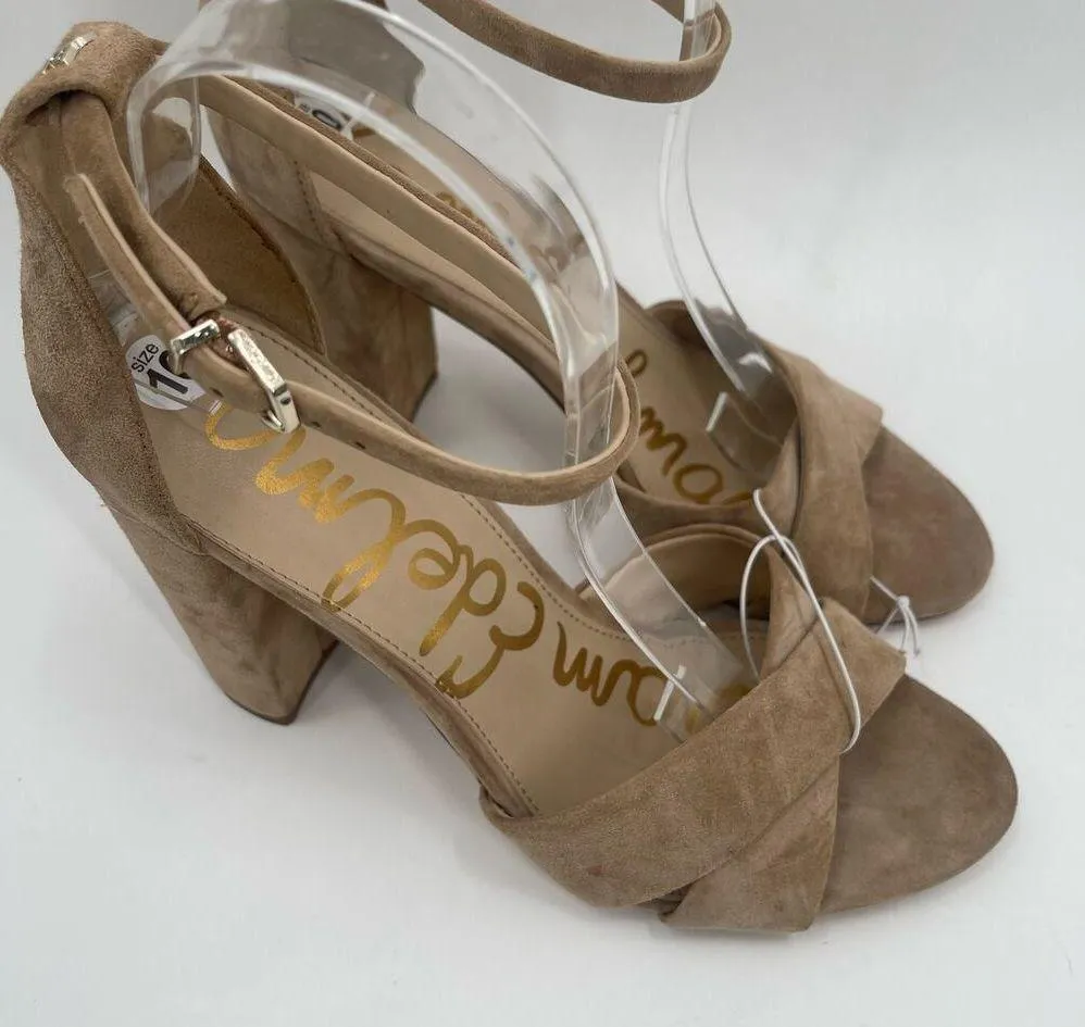 SAM EDELMAN Heels Yancy Size 10 Suede Leather Ankle Strap Block Heel Tan Shoes - Image 6