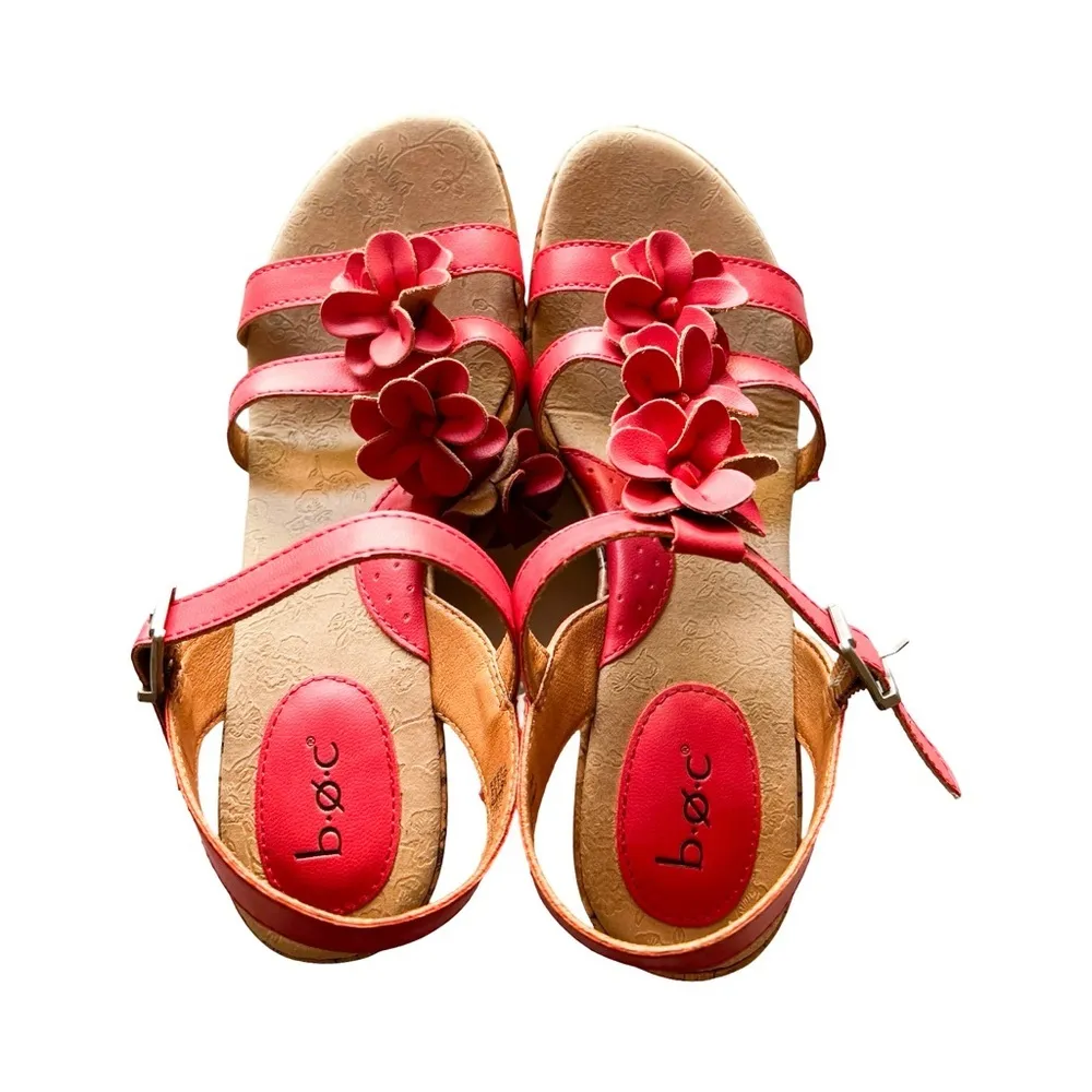 B.O.C. Evita Coral Floral Wedge Summer Sandals Sz 10M White - Image 4