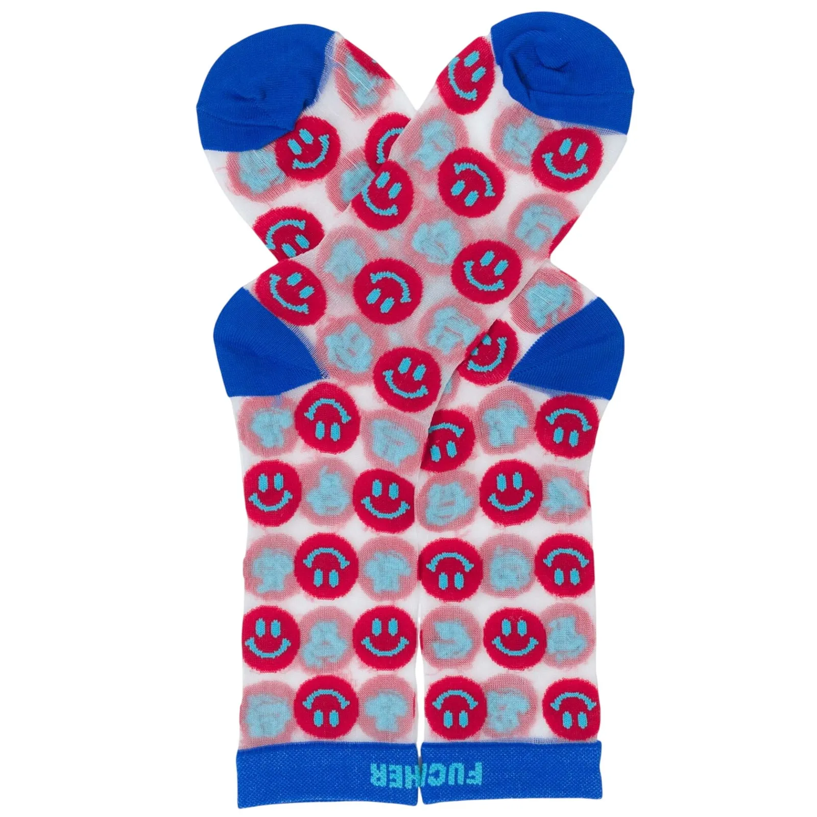 Mother The Step Up Happy Sad MF Red Blue Smiley Face Sheer Socks NEW Tags - Image 2