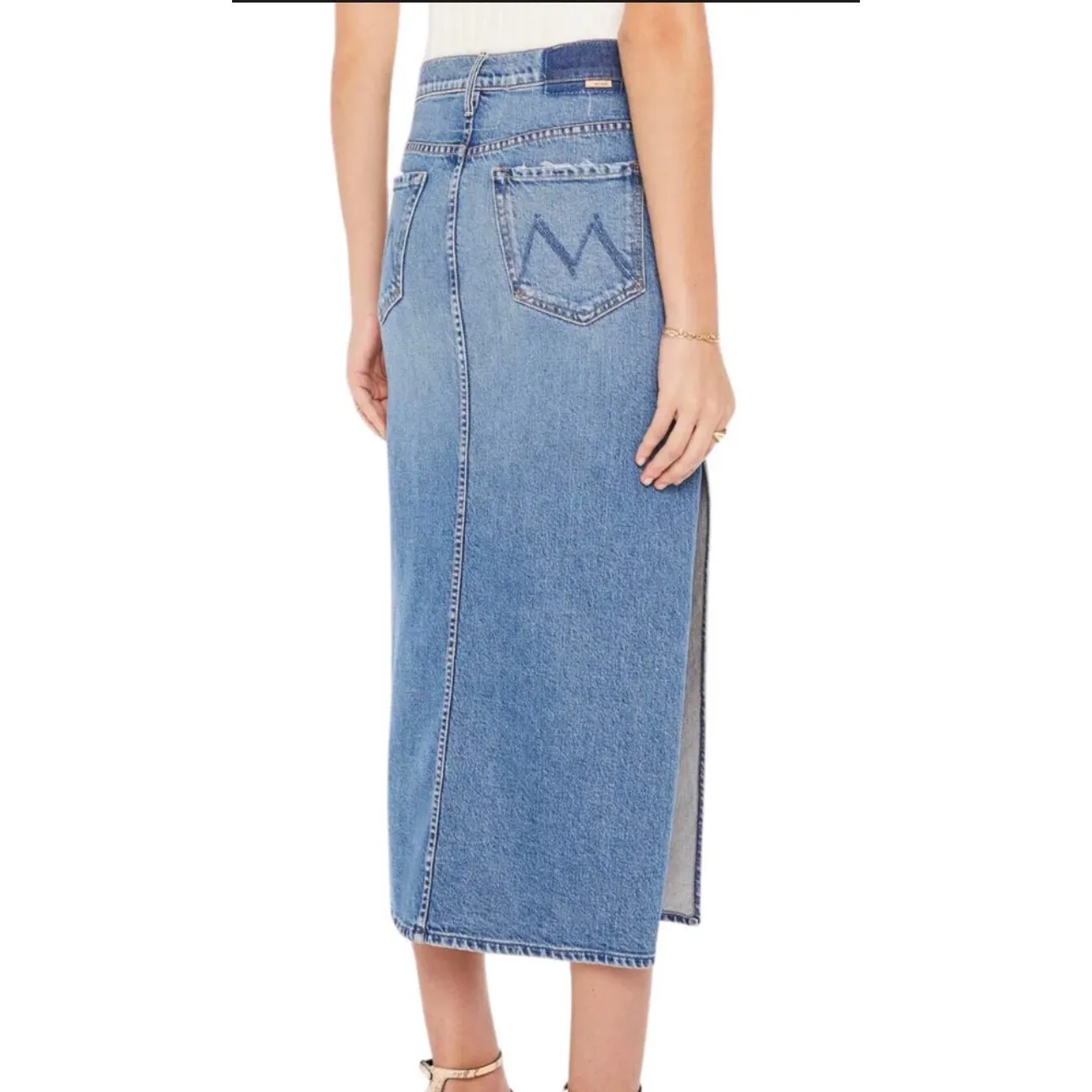 Mother Superior Denim Midi Skirt The Split Second in Strike a Pose Blue - Image 8