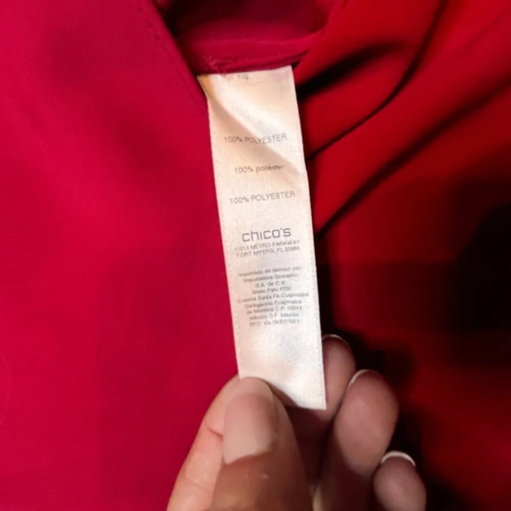 Chico's Red Tunic Blouse Pleated Flare Accordian Dolman Sleeves SZ S Xmas Vday - Image 9