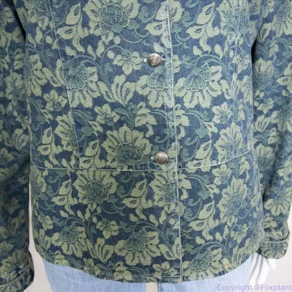 Marsh Landing 100% cotton floral‎ print green blazer, size L - Image 6