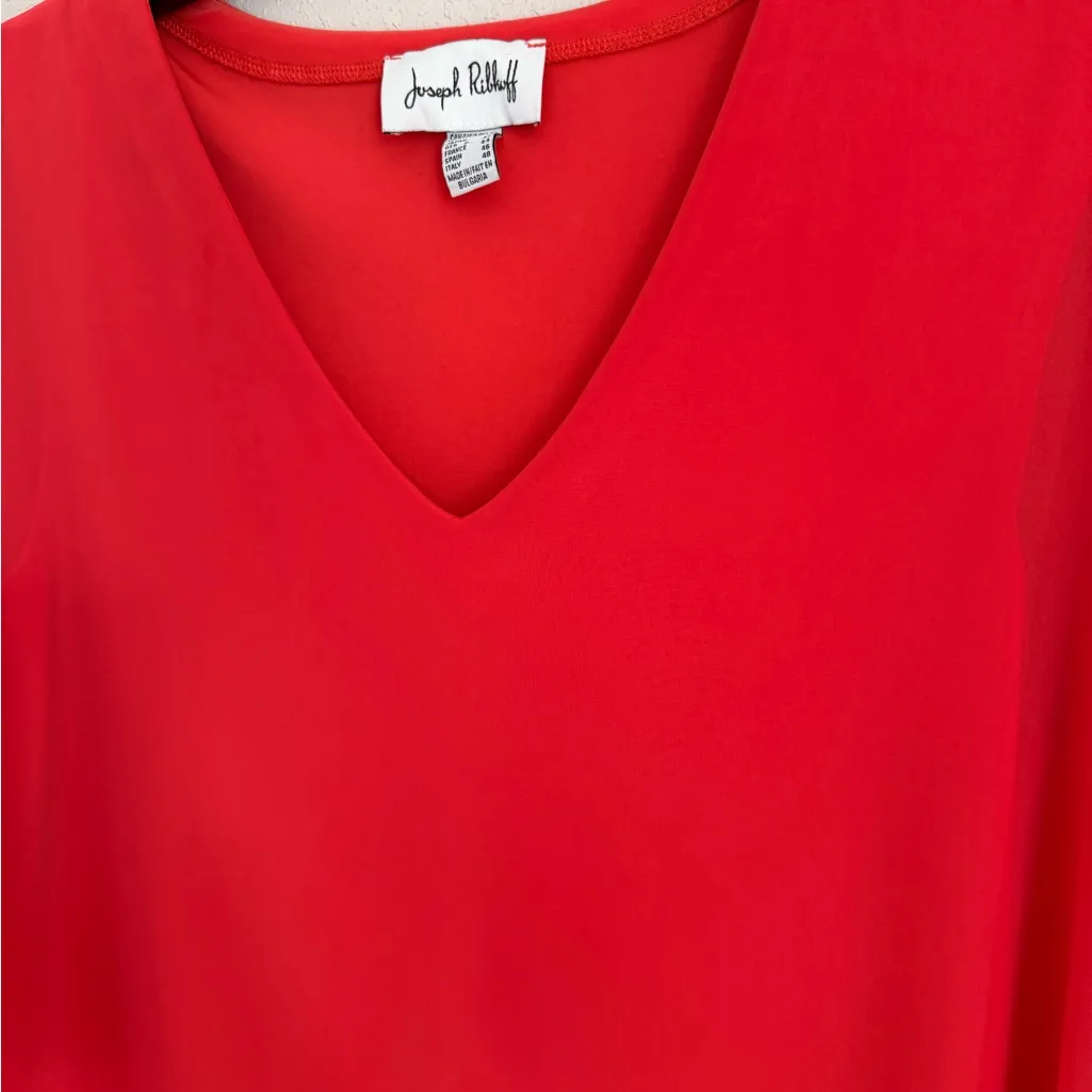 Joseph Ribkoff Red V-Neck Sheer Wide Sleeve Blouse Womens 14 Business Casual - Image 2