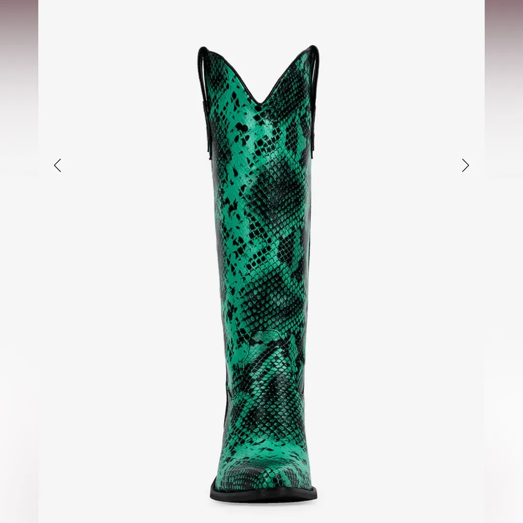 The Sheila Snakeskin Heeled Boots by Wetkiss Green Size 7.5 - Image 5