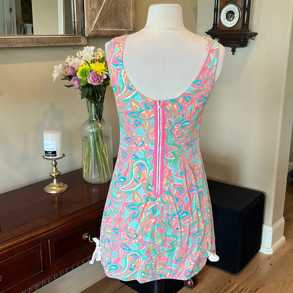 Lily Pulitzer Dress Neon Coral Green Blue Yellow Womens Small Paisley - Image 5