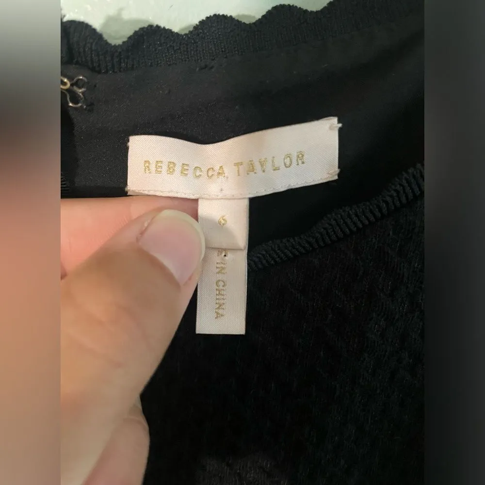 Rebecca Taylor Black Honeycomb Stretch Texture Cap Sleeve Dress SZ 6 - Image 5