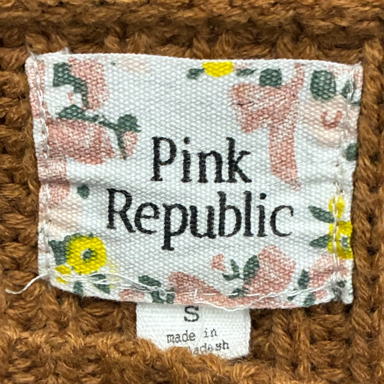 Pink Republic Striped Knit Sweater Size S Brown White Burgundy Zipper Detail - Image 6