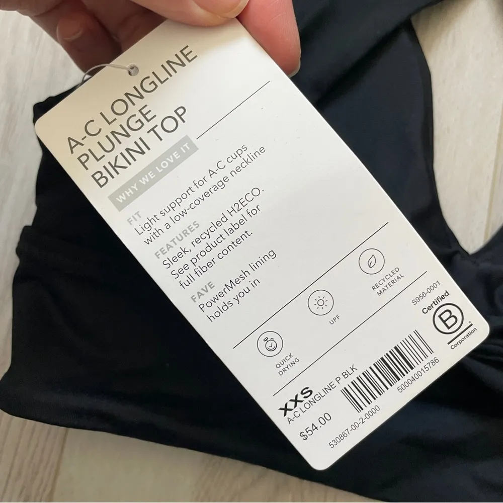 Athleta Bikini Top NWT longline plunge a-c womens Black (xxsmall) basic swim - Image 5