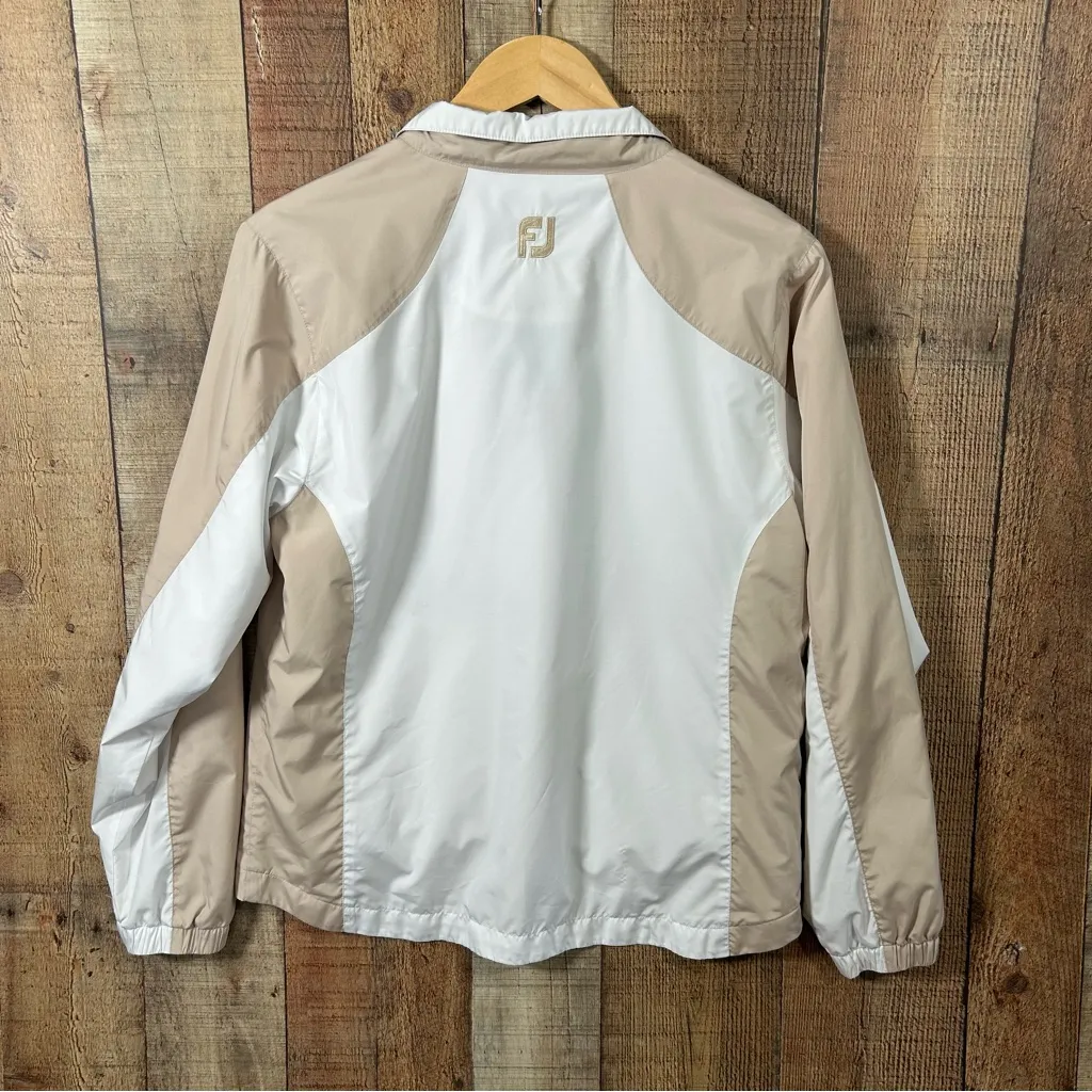 FootJoy Women’s Golf Jacket Medium Beige White Zip Up Lightweight Windbreaker - Image 5