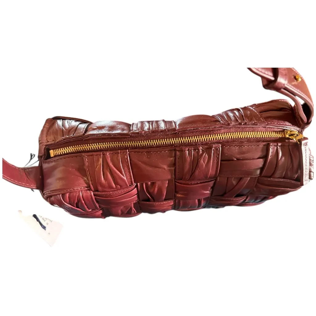 NWT Bottega Veneta Leather Foulard Intrecciato Brick Cassette Handbag Barolo Red - Image 7