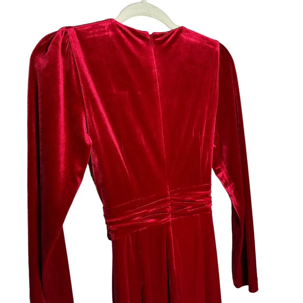 Antonio Melani  Miranda Long Sleeve Velvet Jumpsuit in Crimson Red Size 0 New - Image 6