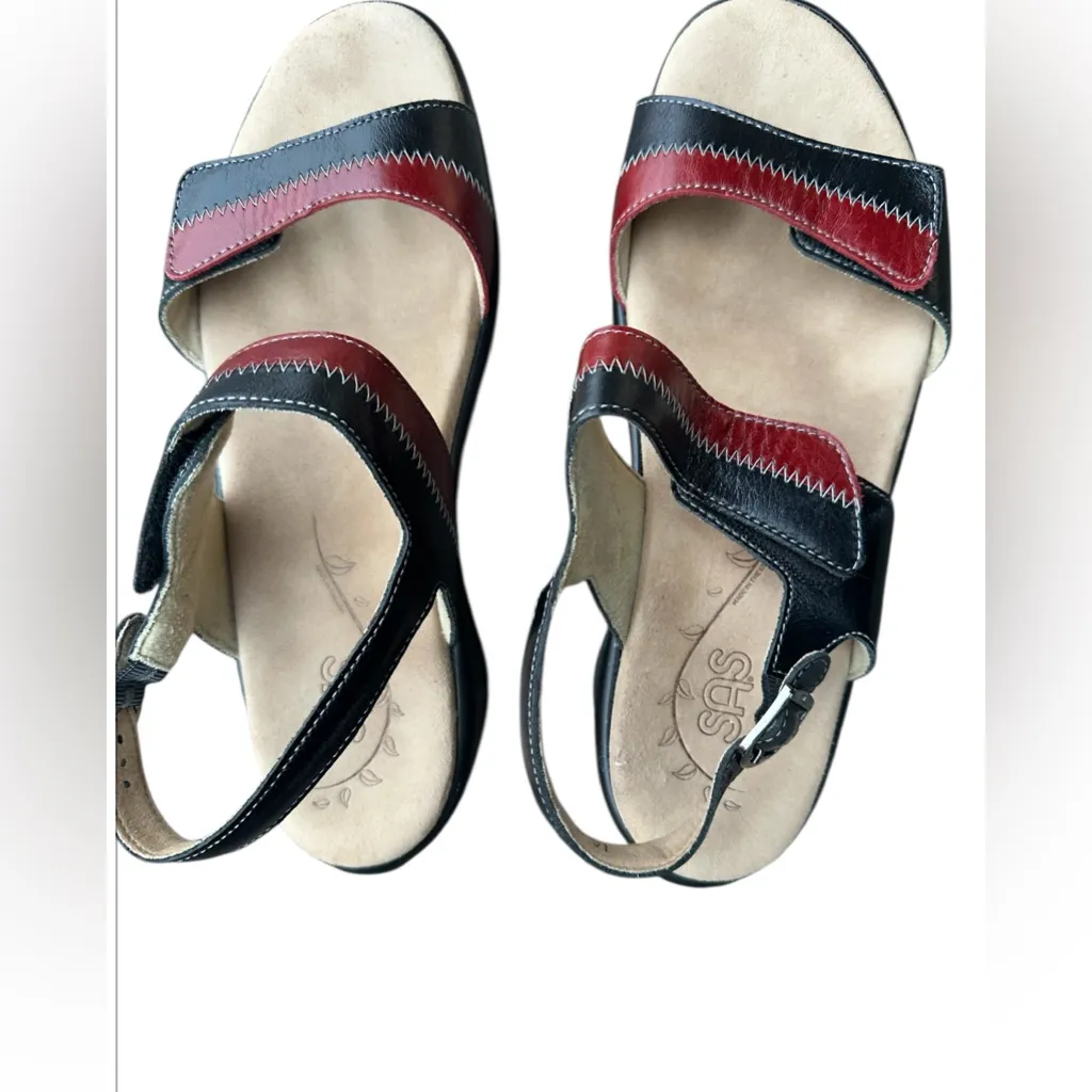 SAS Nudu Sandal RED/Black 10 W Women's Shoes PREOWNED EXCELLENT CONDITION Red - Image 2
