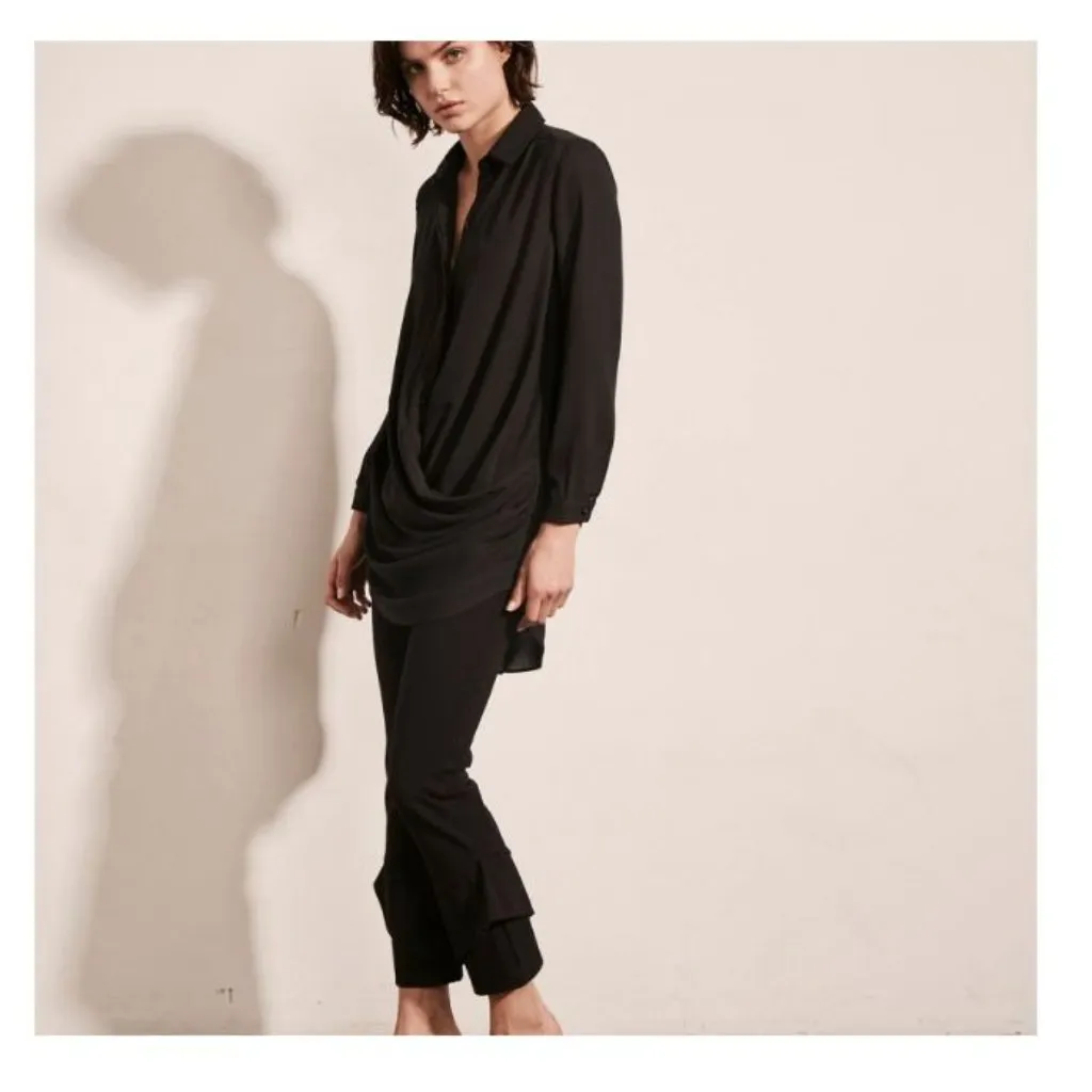 krisa Drape Button Front Mini in Black X-Small New Womens Shirtdress - Image 11