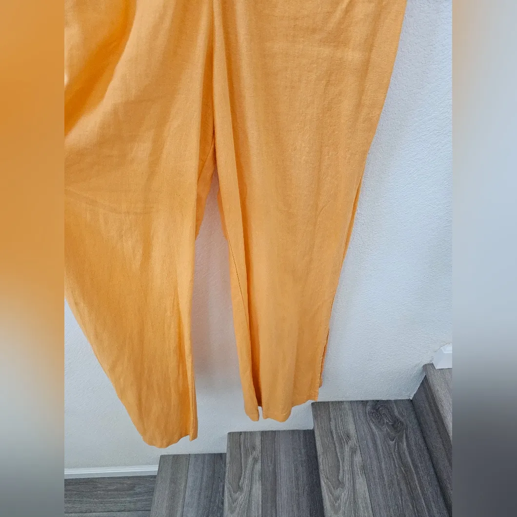 Ban Jara Apricot orange Linen Blend Slit Twist Knot Waist Smocked Pants Medium - Image 3