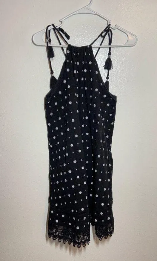 Old Navy Bandana Dress Tie Shoulder Black Print Swing 100% Cotton Lace XSmall - Image 7