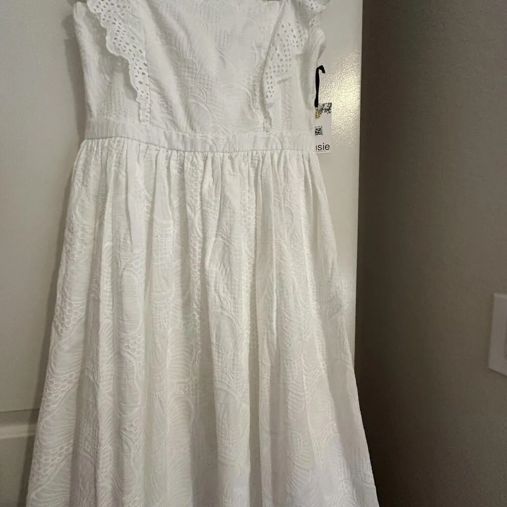 Kensie Embroidered Eyelet Flutter Sleeve Fit & Flare Midi Dress White NWT - Image 15