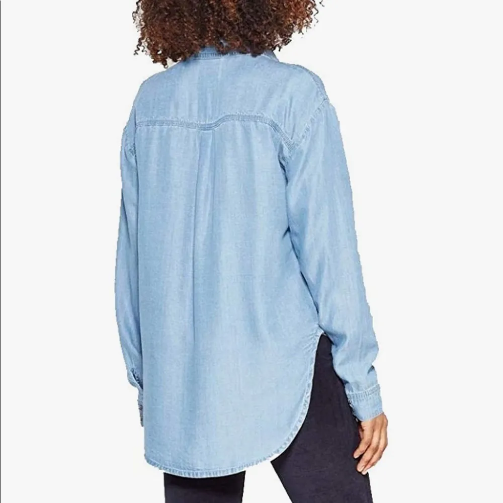 Knox Rose Boho Chambray Button Down Top Floral Embroidered Sz XXL - Image 2