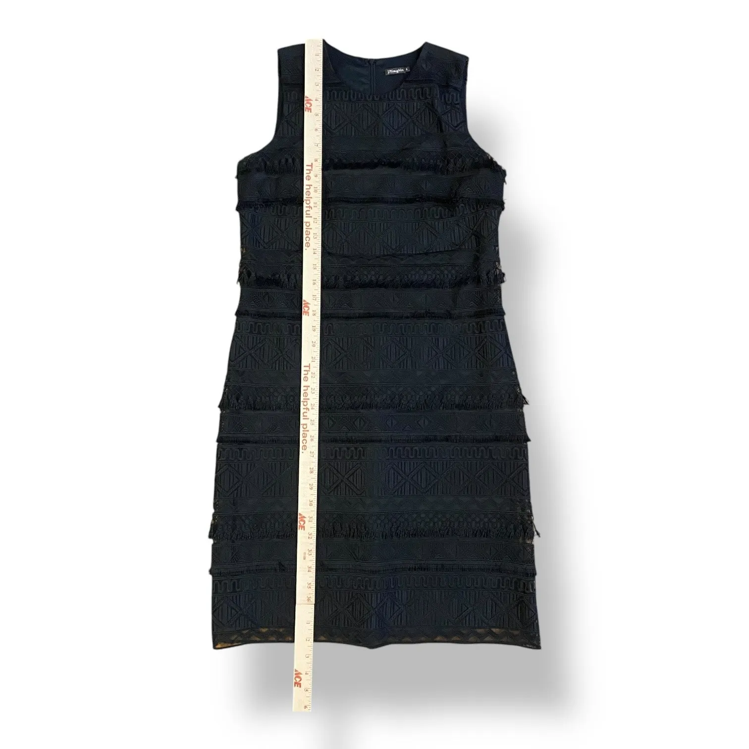 J. McLaughlin Black‎ Noreen Lace Tassel Tiered Dress in Diamond Jacquard Size 8 - Image 4