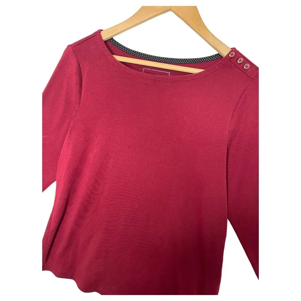 Charter Club Top Womens 0X Pima Cotton Shoulder Button Staple Wardrobe Wine Red - Image 3