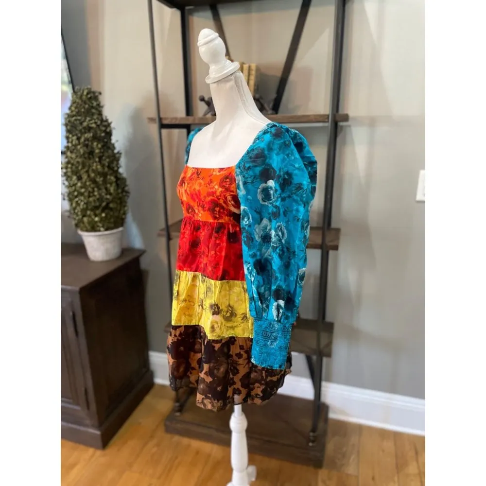 Alice + Olivia Rowen Tiered Babydoll Mini Dress Multicolor Womens Size Small - Image 8