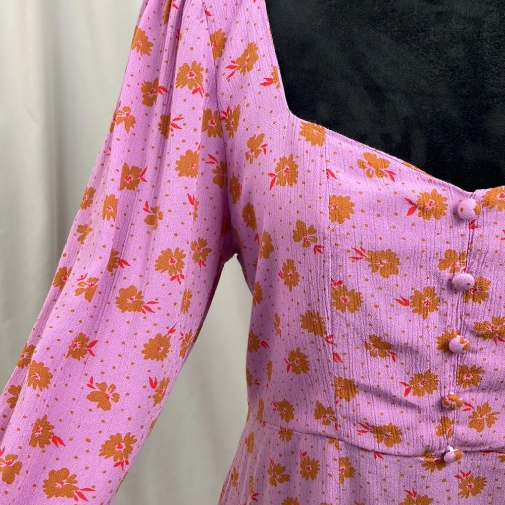 Billa Bong floral purple and brown cottage core prairie style dress size large - Image 4