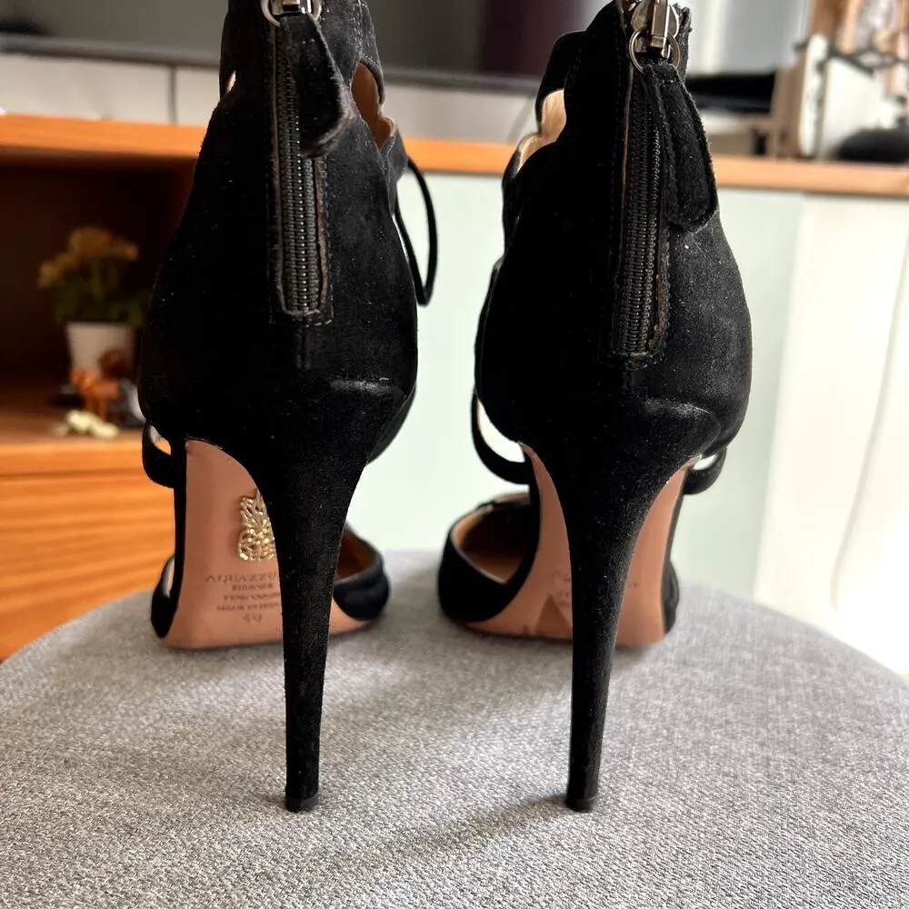 Aquazzura Belgravia Lattice Suede Pointed Toe Black Pumps size 40 SW - Image 4