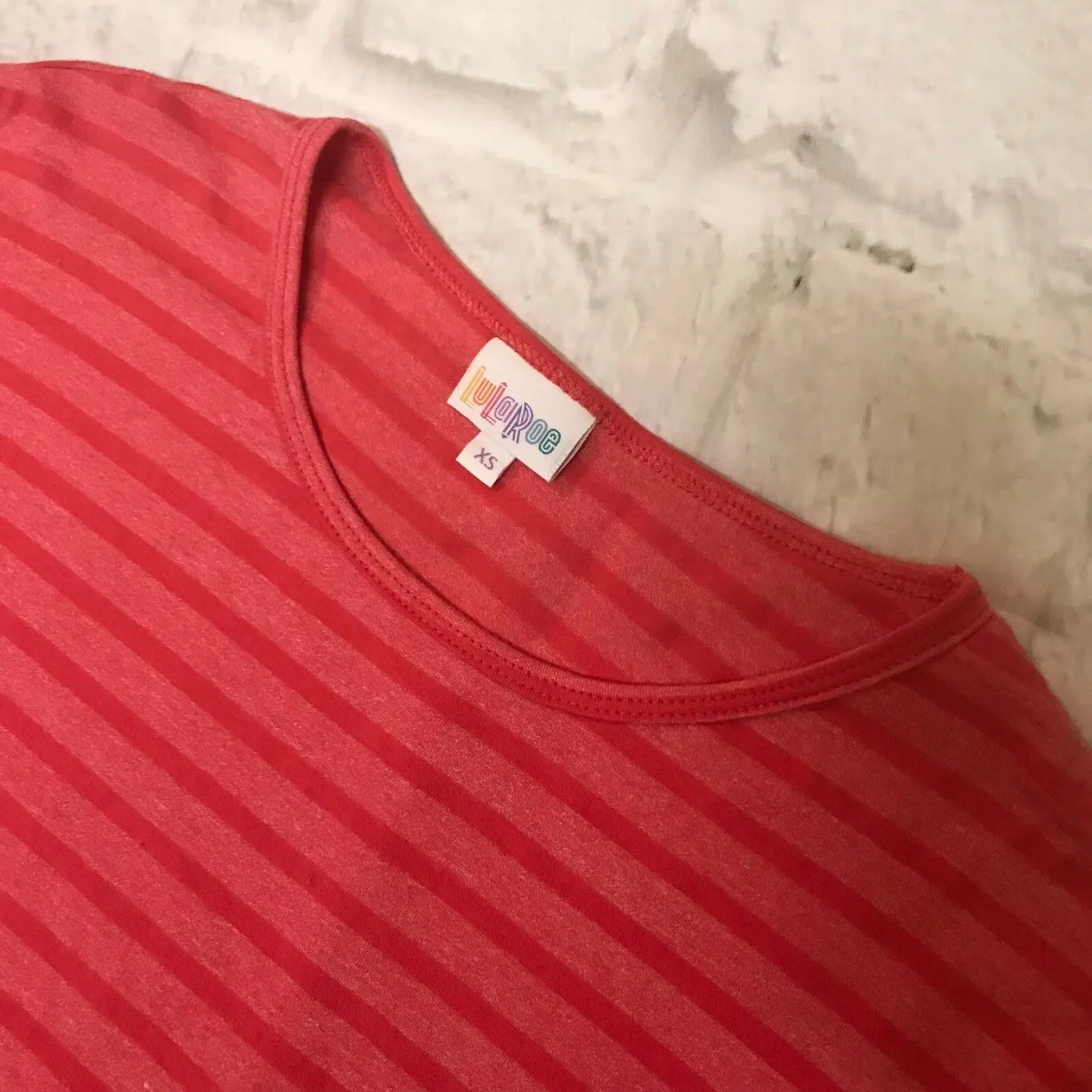 LuLaRoe Womens Top Size XS Irma Tunic Red Stripe‎ Striped Short Sleeve Knit - Image 3