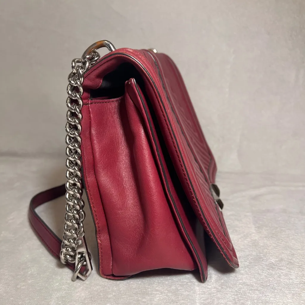 Rebecca Minkoff Love Crossbody Bag Burgundy Quilted Leather Silver Chain - Image 5