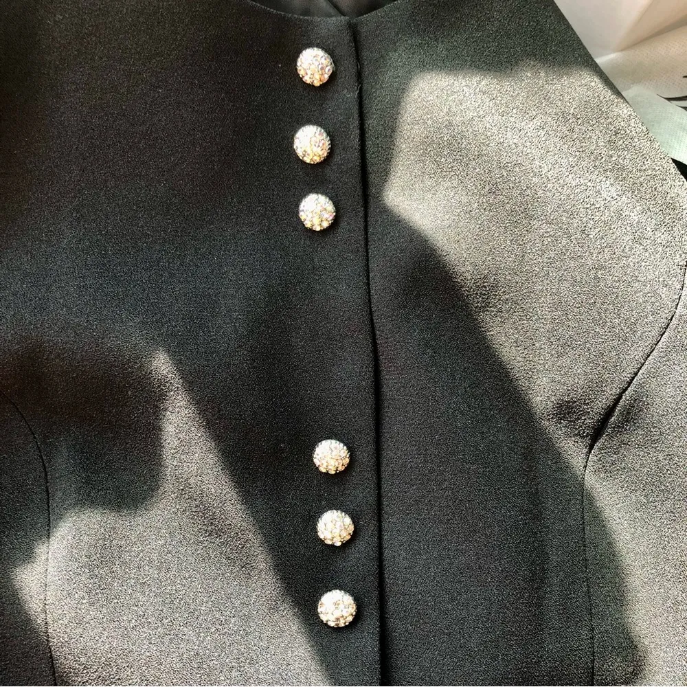 NWT Vintage 80s Saks Fifth Ave Rimini Midi Dress Sheath Rhinestone AB Buttons M - Image 7