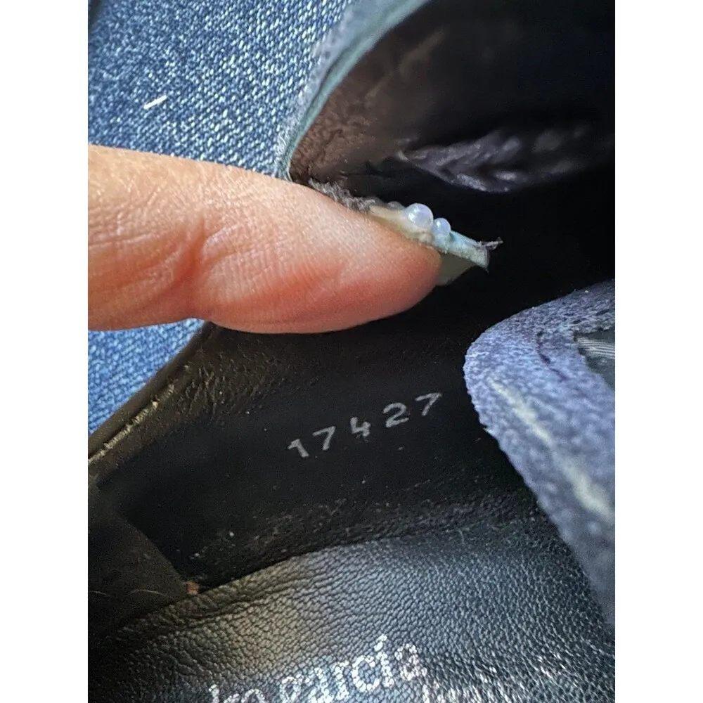 Pedro Garcia Lady Stack Rizzo Blue Nylon Suede Lace Up Italian Ankle Boots US 7 - Image 10