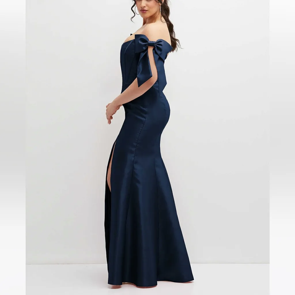 Alfred Sung D854 Bow Off‎ The Shoulder Corset Gown Midnight Navy 12 - Image 3