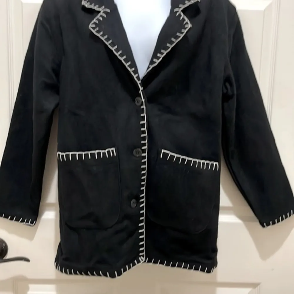 New Identity Black Wool Blend Blazer With White Baseball Stitching - Image 5